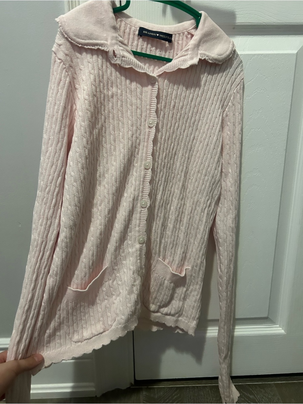 Brandy Melville Light Pink Ribbed Button-Up Cardigan